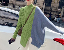 Load image into Gallery viewer, Chrysocolla - Asymmetrical Colour Contrast Knit Sweater
