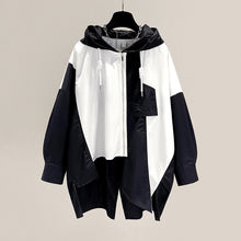 Load image into Gallery viewer, Vario - Hooded Black &amp; White Color-block Zippered Windbreaker
