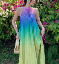 Load image into Gallery viewer, Rainbow - Halter Neck Pleated Ombre Dress
