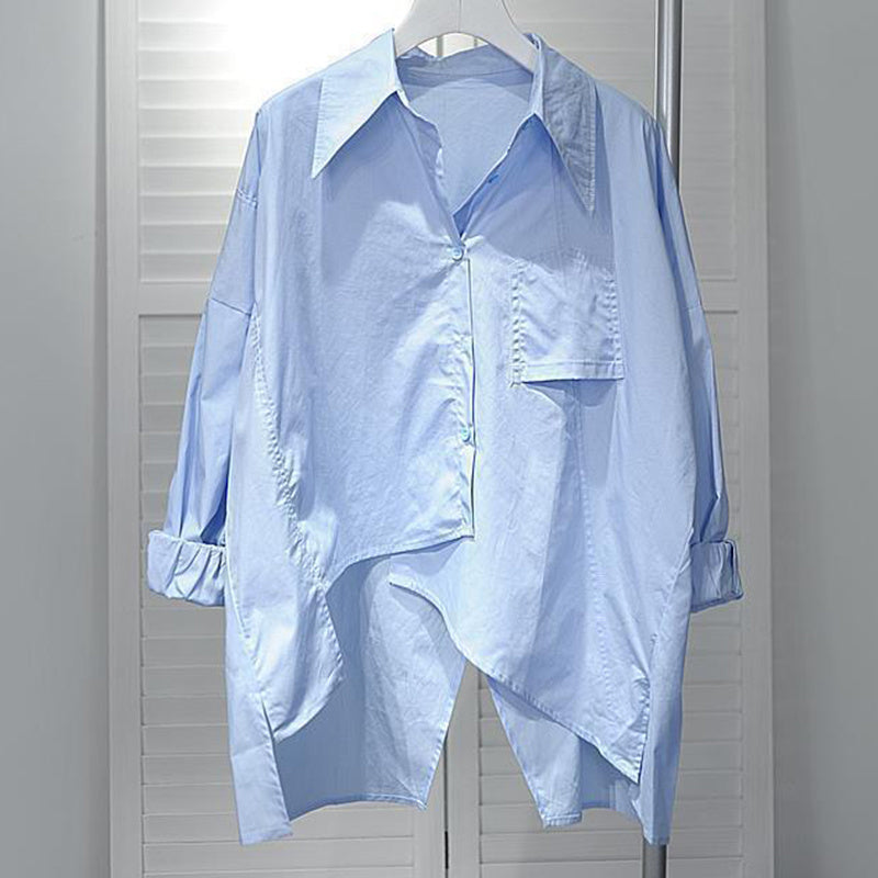 Aquamarine - Asymmetrical Long Sleeve Oversized Single Breasted Shirt