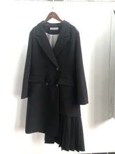 Load image into Gallery viewer, Ilmen - Loose Fit Double Breasted Asymmetrical Black Coat with Pleated feature
