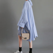 Load image into Gallery viewer, Cerulean - Cotton Batwing Sleeve Oversized Striped Shirt
