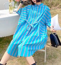 Load image into Gallery viewer, Harlequin - Turquoise Blue &amp; Pink Striped Shirt Dress
