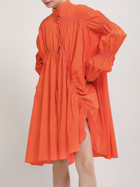 Andara - Asymmetrical Ruched Detail Long Sleeve Shirt Dress